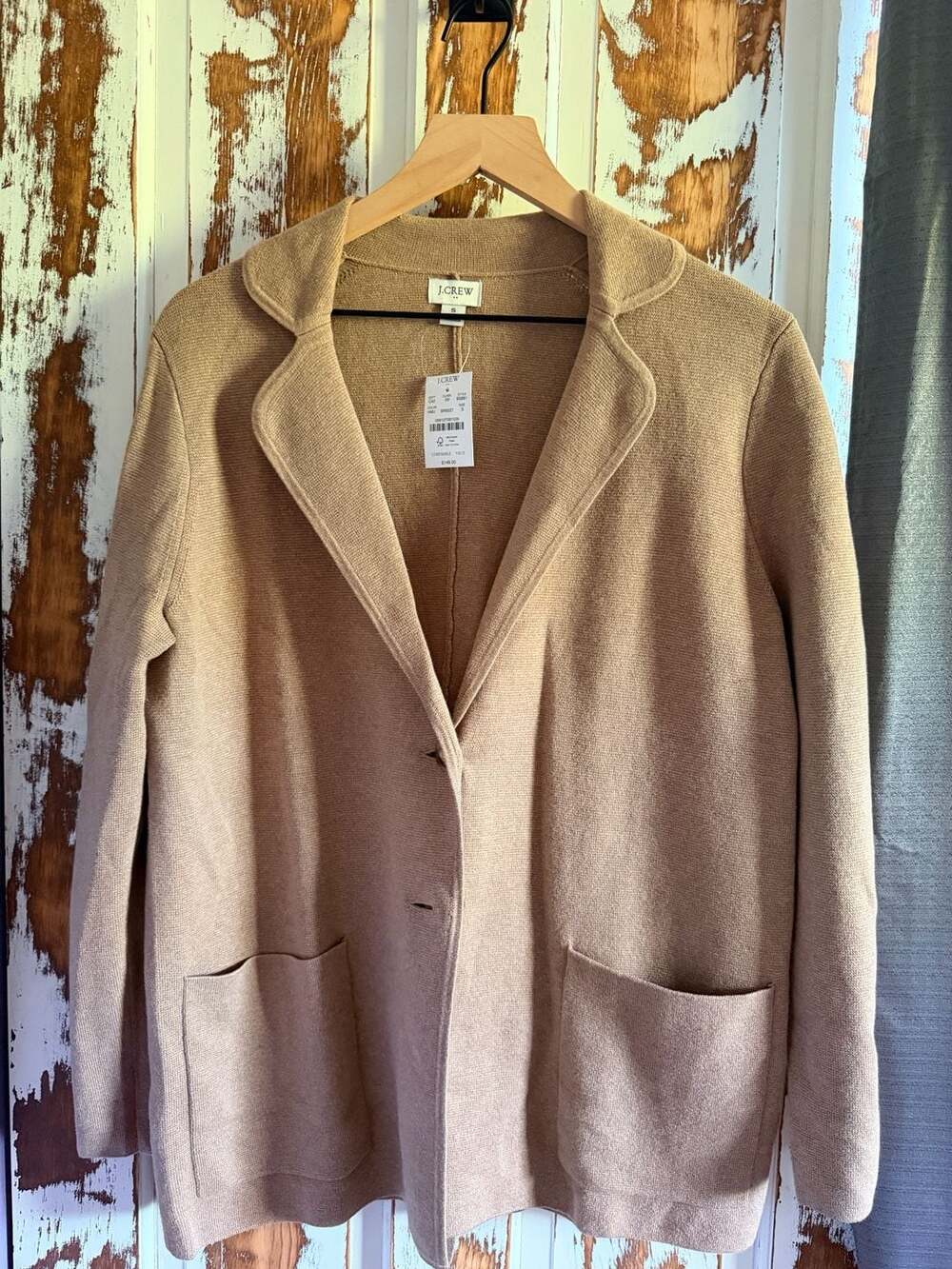 J.Crew Open-Front Knit 100% Cotton Sweater Blazer Heather Camel Coastal Preppy